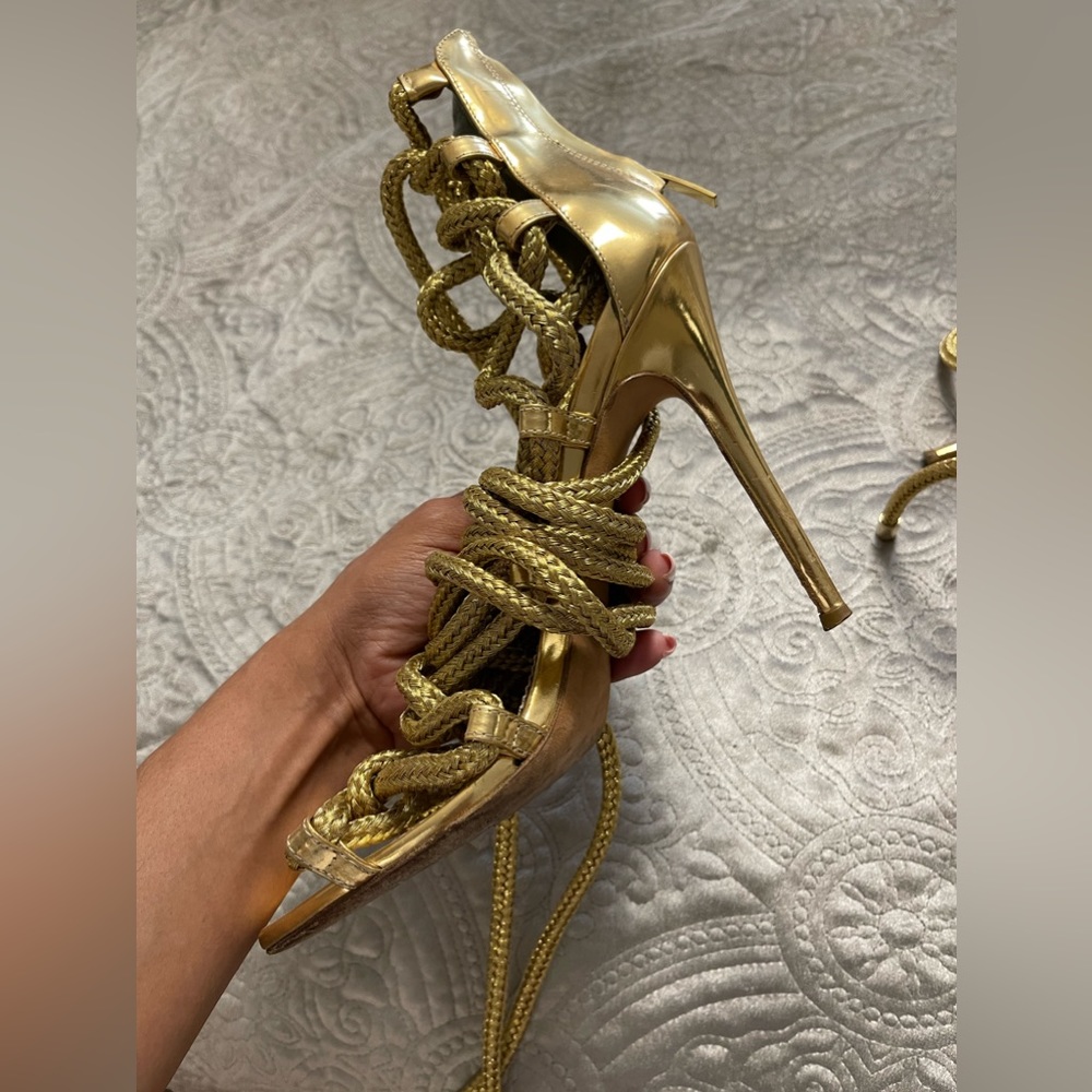 COPY - CARLA GOLD MIRRORED LEATHER & ROPE SANDALS - Picture 6 of 7